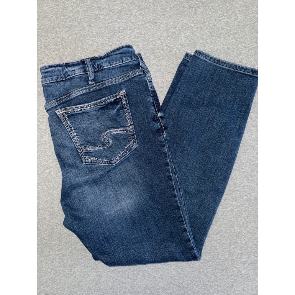 Silver Jeans Womens Suki Straight Leg Jean Dark Wash Mid Rise Stretchy Size 18